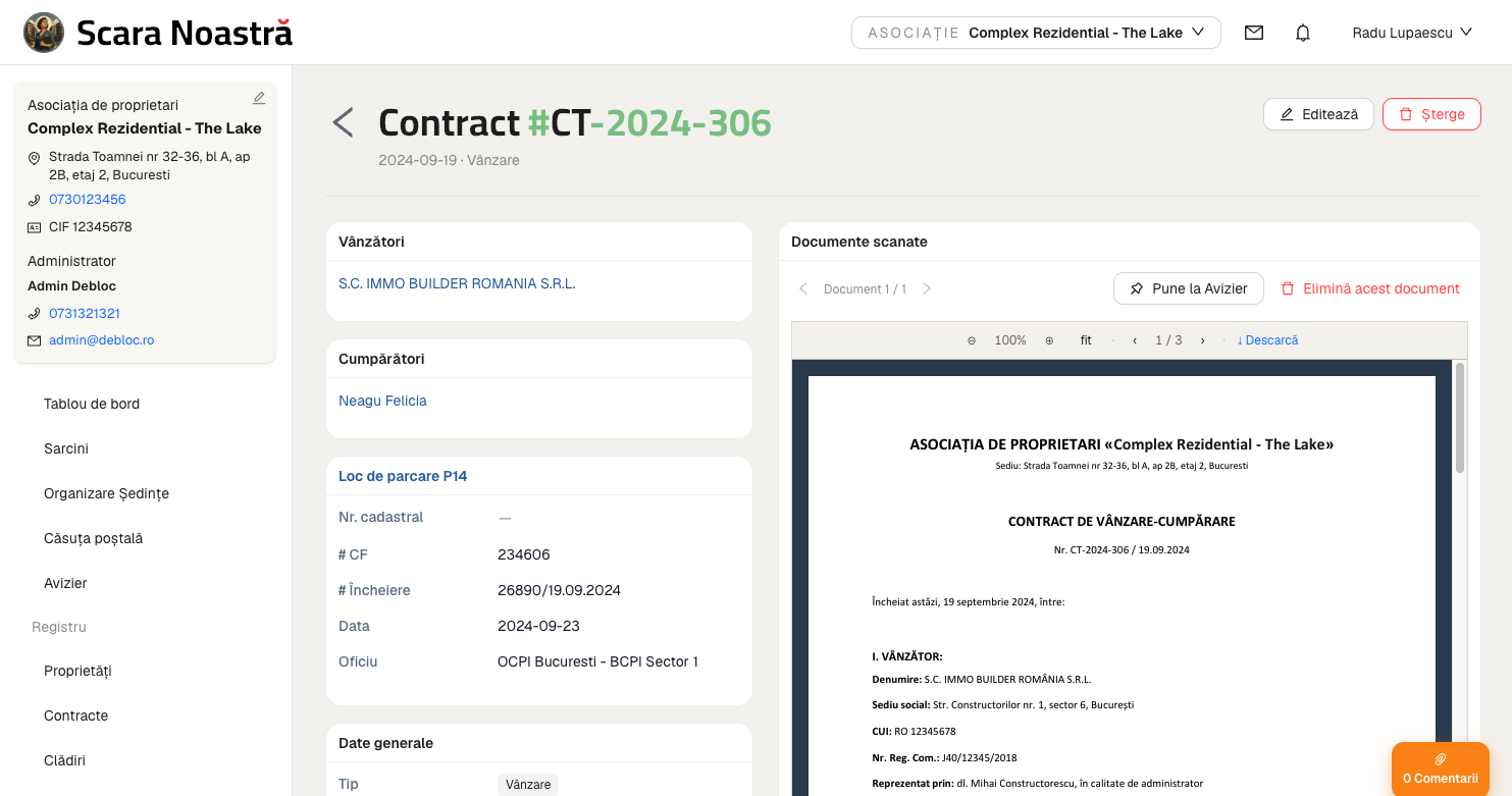 Captură din aplicație: contracte